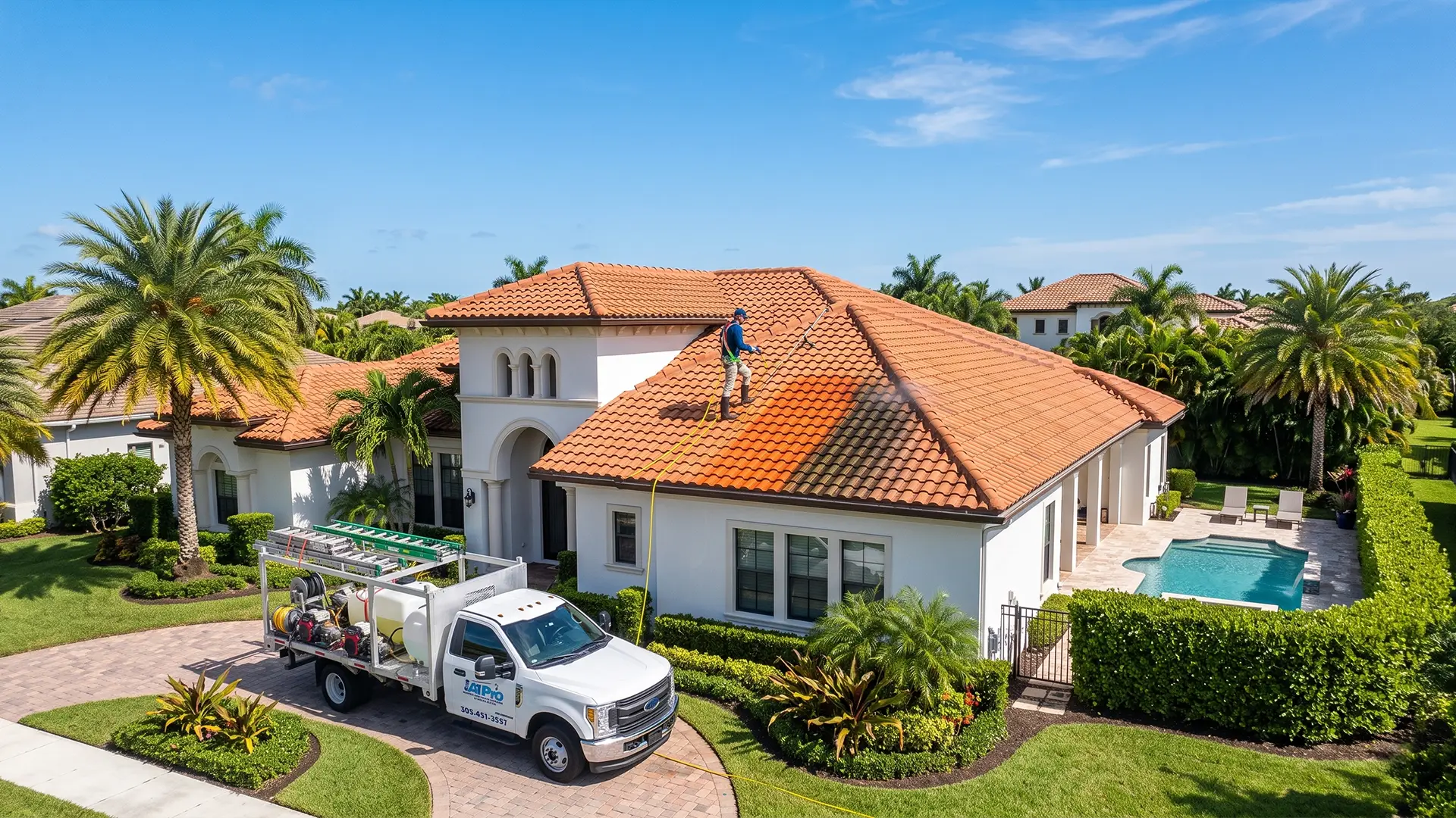 South Florida home with tile roof and A1 Pro exterior cleaning service imagery